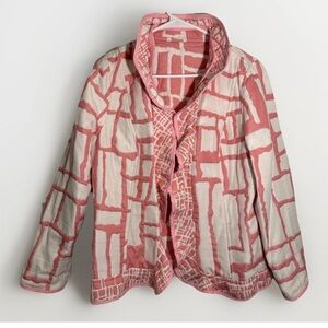 Trimdin Quilted Artisan Jacket Womens L Open Front Ruffle Reversible Cardigan